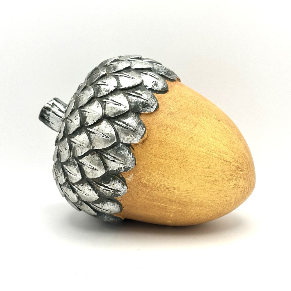 Large Acorn Decor 6in Wood Look Silver Resin Cap Rustic Fall Tabletop